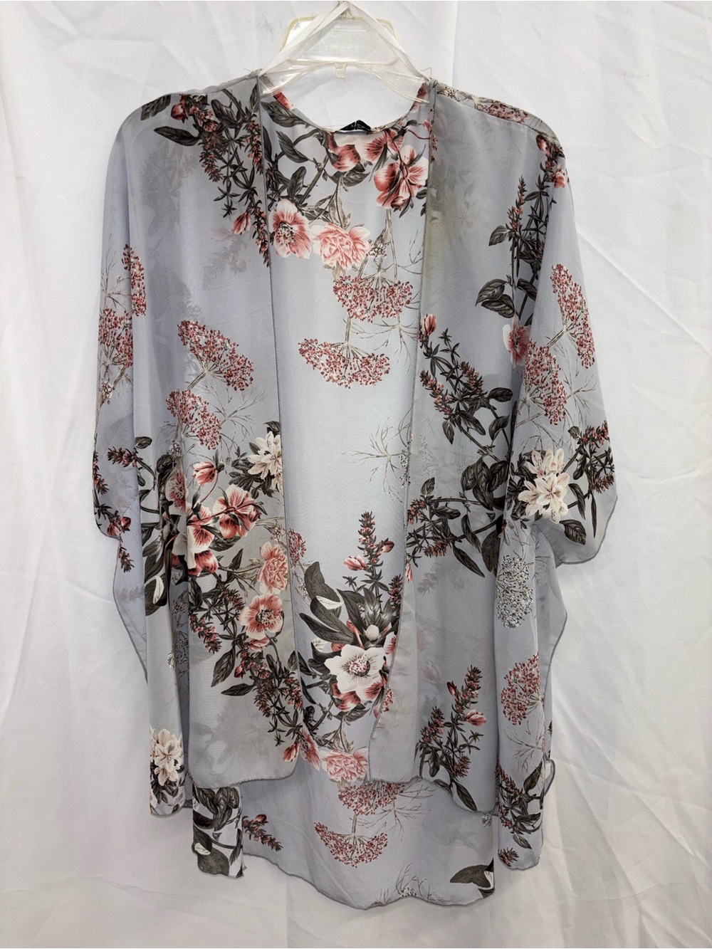 emory park Sheer Floral Kimono - Light Blue with Pink